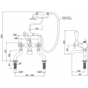 Burlington Claremont Bath Shower Mixer Deck Mounted